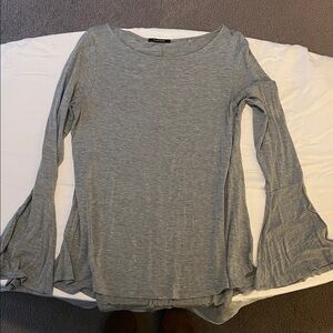 Tahari Light Gray Long Sleeve Top with Flared Sleeves